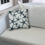 14" X 20" Navy Blue And White Starfish Blown Seam Coastal Lumbar Indoor Outdoor Pillow - Homeroots