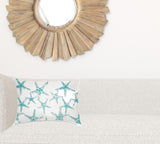 14" X 20" Turquoise And White Starfish Blown Seam Nautical Lumbar Indoor Outdoor Pillow - Homeroots