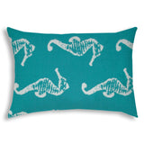 14" X 20" Turquoise And White Seahorse Blown Seam Lumbar Indoor Outdoor Pillow - Homeroots