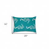 14" X 20" Turquoise And White Seahorse Blown Seam Lumbar Indoor Outdoor Pillow - Homeroots - Flyclothing LLC