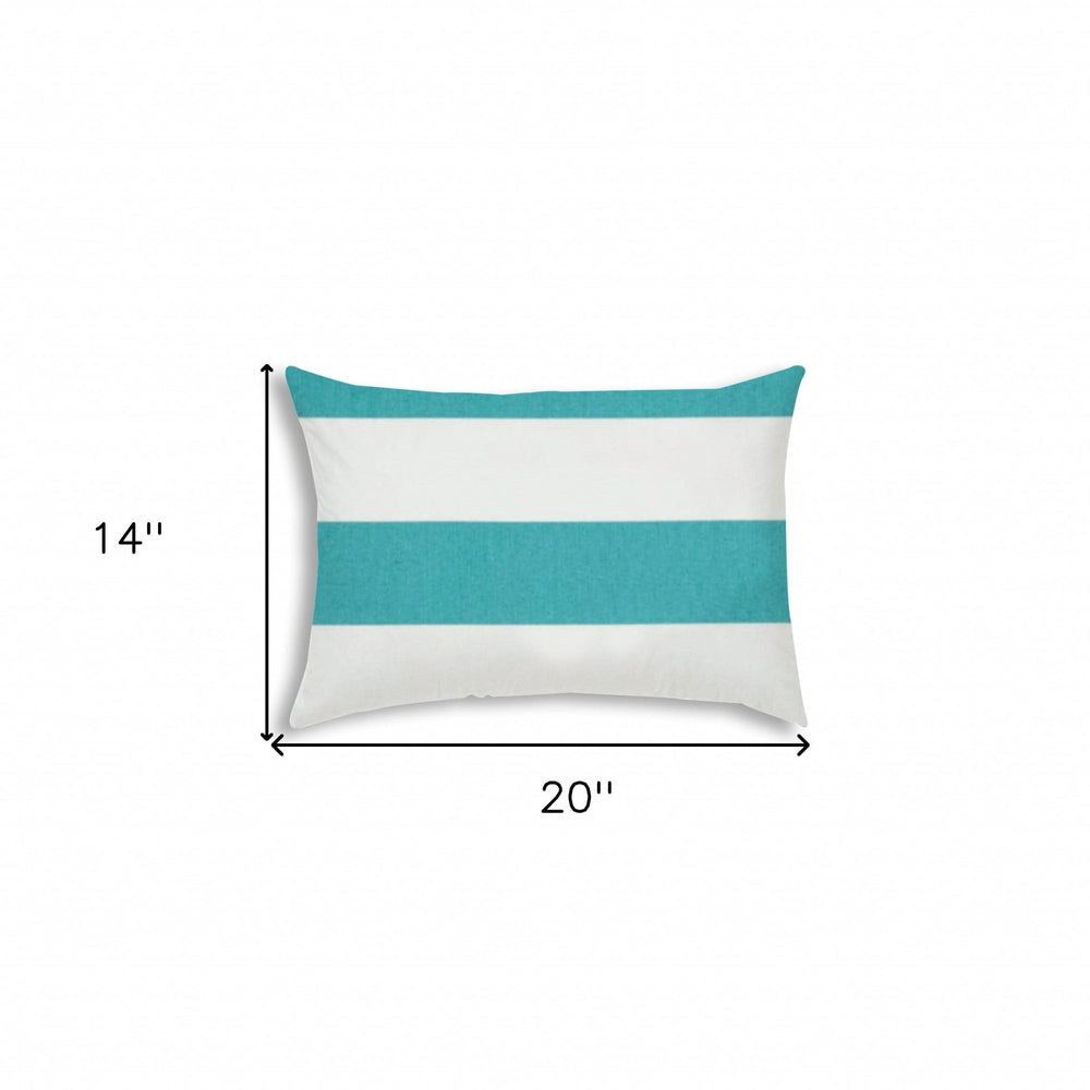 14" X 20" Turquoise And White Blown Seam Striped Lumbar Indoor Outdoor Pillow - Homeroots - Flyclothing LLC