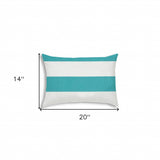 14" X 20" Turquoise And White Blown Seam Striped Lumbar Indoor Outdoor Pillow - Homeroots - Flyclothing LLC