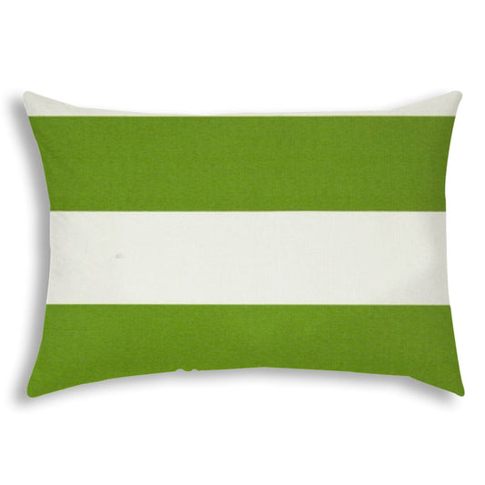 14" X 20" Green And Ivory Blown Seam Striped Lumbar Indoor Outdoor Pillow - Homeroots