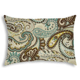 14" X 20" Brown And Teal Blown Seam Paisley Lumbar Indoor Outdoor Pillow - Homeroots