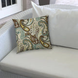 14" X 20" Brown And Teal Blown Seam Paisley Lumbar Indoor Outdoor Pillow - Homeroots