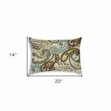 14" X 20" Brown And Teal Blown Seam Paisley Lumbar Indoor Outdoor Pillow - Homeroots - Flyclothing LLC