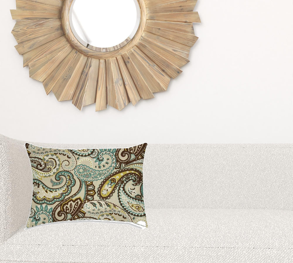 14" X 20" Brown And Teal Blown Seam Paisley Lumbar Indoor Outdoor Pillow - Homeroots - Flyclothing LLC