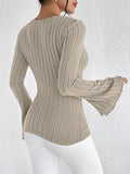 Ribbed Flare Sleeve Top - Trendsi