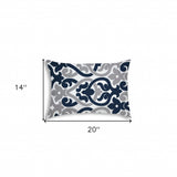 14" X 20" Navy Blue And White Blown Seam Trellis Lumbar Indoor Outdoor Pillow - Homeroots