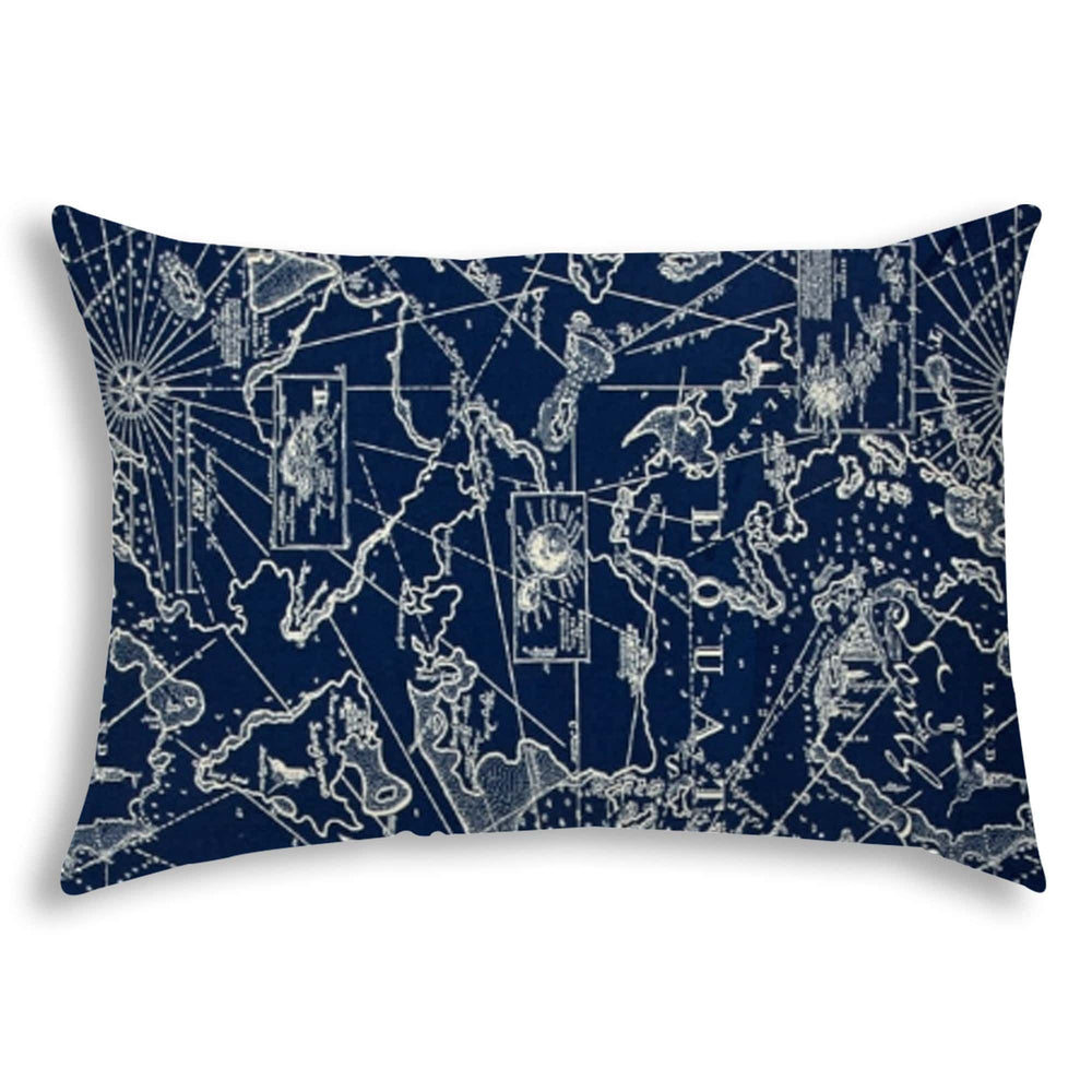 20" X 14" Navy, Tan Blown Seam Polyester Lumbar Indoor Outdoor Pillow Cover & Insert - Homeroots