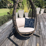 20" X 14" Navy, Tan Blown Seam Polyester Lumbar Indoor Outdoor Pillow Cover & Insert - Homeroots