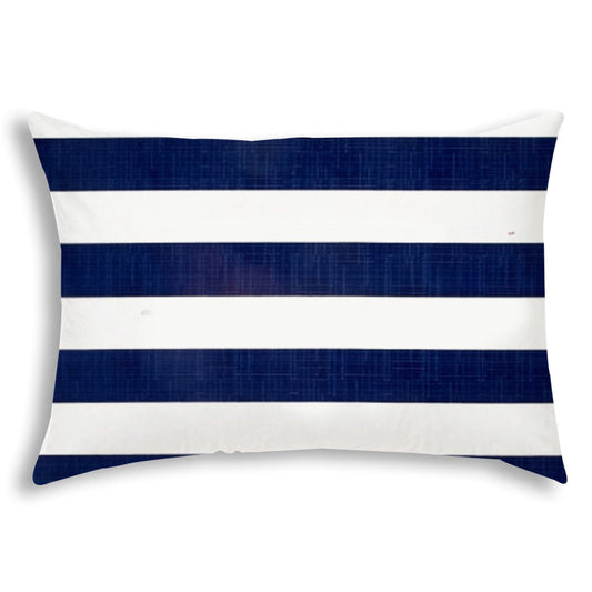 14" X 20" Navy Blue And White Blown Seam Striped Lumbar Indoor Outdoor Pillow - Homeroots