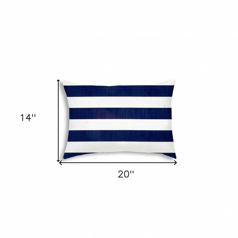 14" X 20" Navy Blue And White Blown Seam Striped Lumbar Indoor Outdoor Pillow - Homeroots - Flyclothing LLC