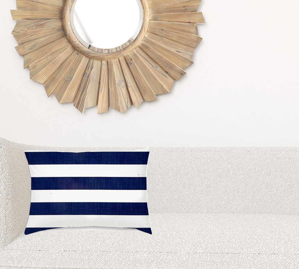 14" X 20" Navy Blue And White Blown Seam Striped Lumbar Indoor Outdoor Pillow - Homeroots - Flyclothing LLC