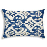 14" X 20" Indigo And Cream Blown Seam Ikat Lumbar Indoor Outdoor Pillow - Homeroots