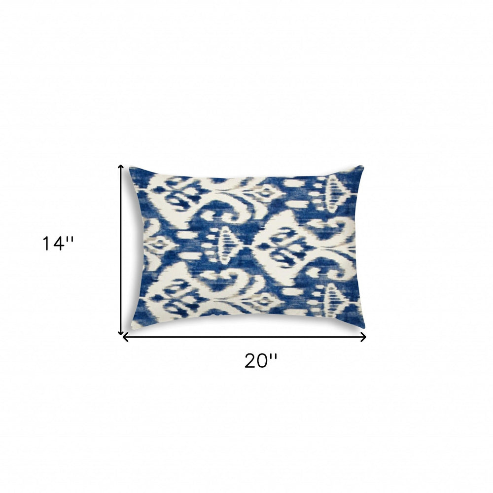 14" X 20" Indigo And Cream Blown Seam Ikat Lumbar Indoor Outdoor Pillow - Homeroots - Flyclothing LLC