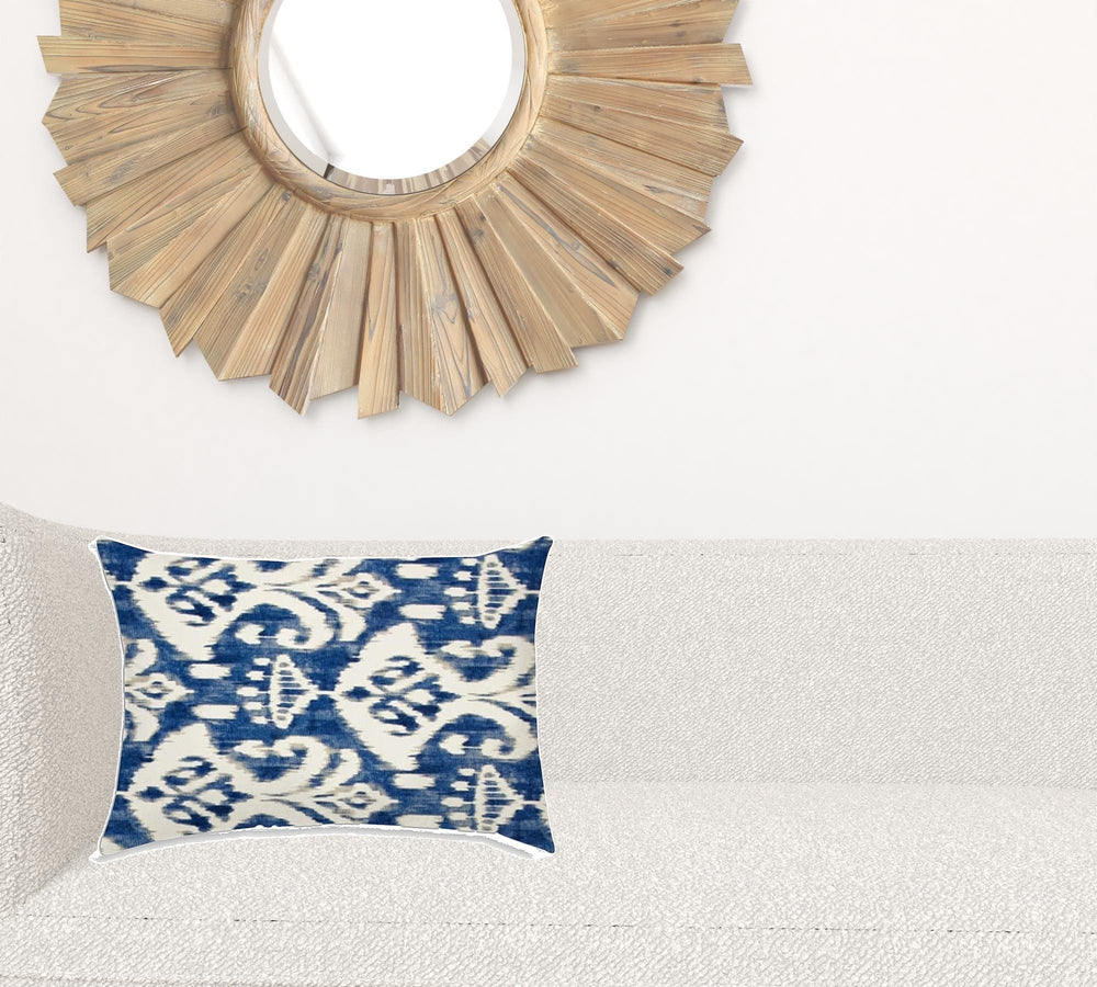 14" X 20" Indigo And Cream Blown Seam Ikat Lumbar Indoor Outdoor Pillow - Homeroots - Flyclothing LLC