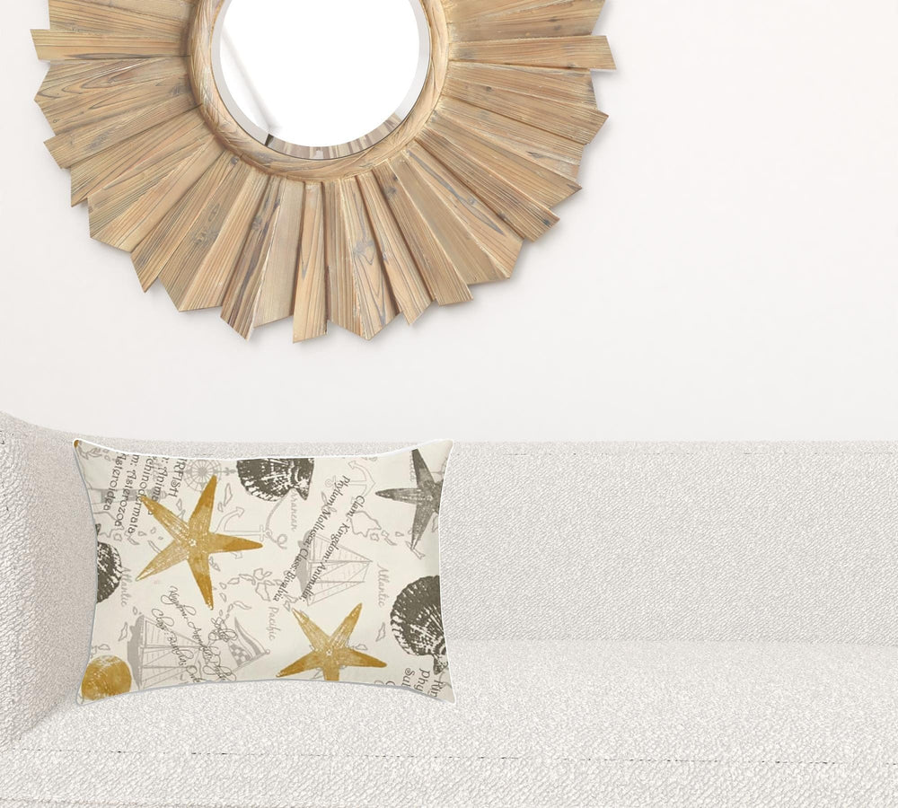 14" X 20" Gold And Cream Boat Blown Seam Coastal Lumbar Indoor Outdoor Pillow - Homeroots - Flyclothing LLC