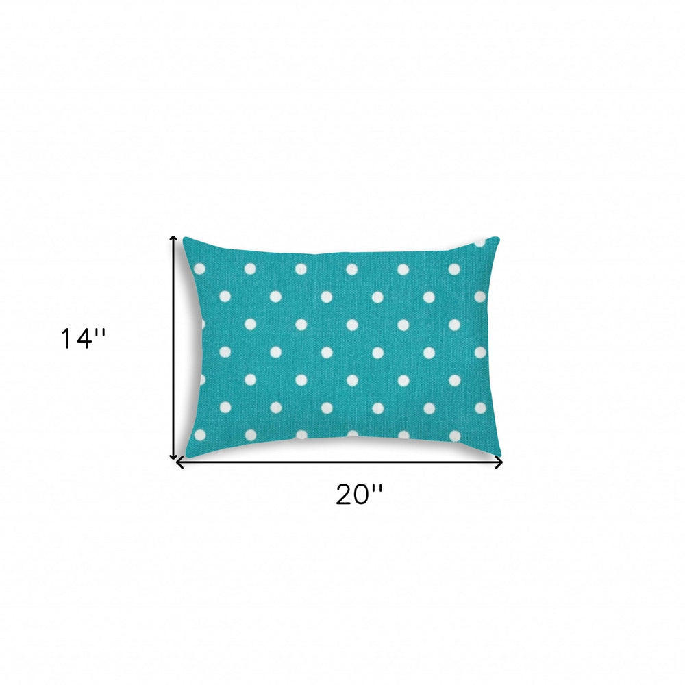 14" X 20" Turquoise Blown Seam Polka Dots Lumbar Indoor Outdoor Pillow - Homeroots - Flyclothing LLC