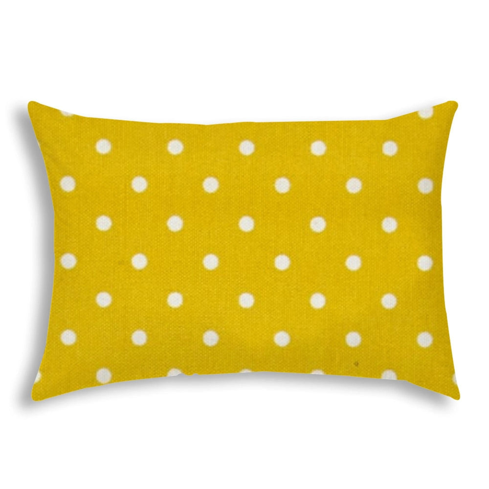 14" X 20" White And Yellow Blown Seam Polka Dots Lumbar Indoor Outdoor Pillow - Homeroots