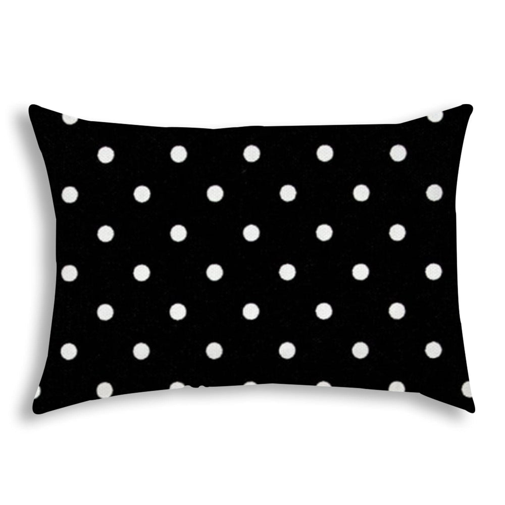 14" X 20" Black And White Blown Seam Polka Dots Lumbar Indoor Outdoor Pillow - Homeroots