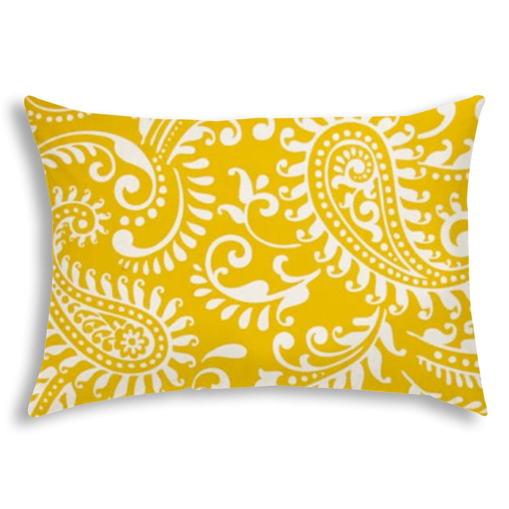 14" X 20" Cream And White Blown Seam Paisley Lumbar Indoor Outdoor Pillow - Homeroots