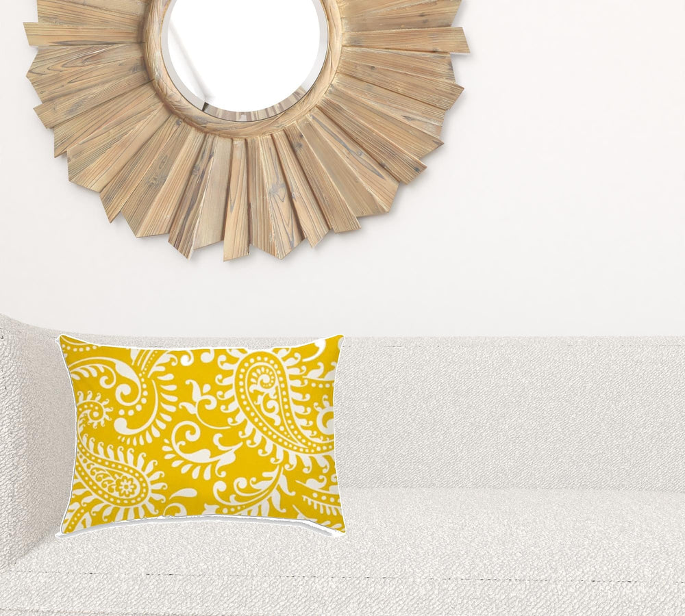 14" X 20" Cream And White Blown Seam Paisley Lumbar Indoor Outdoor Pillow - Homeroots - Flyclothing LLC