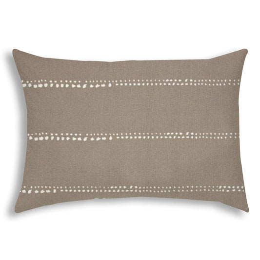 14" X 20" Taupe And White Blown Seam Polka Dots Lumbar Indoor Outdoor Pillow - Homeroots