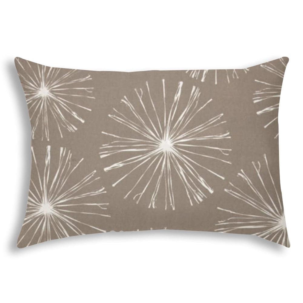 14" X 20" Taupe And White Blown Seam Floral Lumbar Indoor Outdoor Pillow - Homeroots
