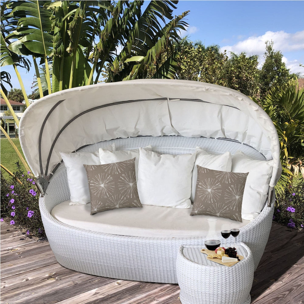 14" X 20" Taupe And White Blown Seam Floral Lumbar Indoor Outdoor Pillow - Homeroots - Flyclothing LLC