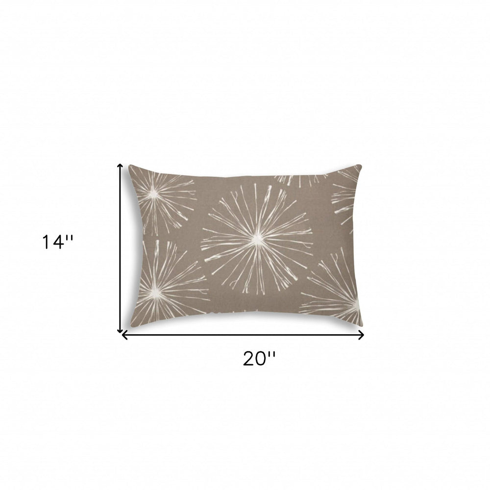 14" X 20" Taupe And White Blown Seam Floral Lumbar Indoor Outdoor Pillow - Homeroots - Flyclothing LLC