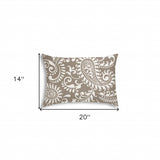 14" X 20" Taupe And White Blown Seam Paisley Lumbar Indoor Outdoor Pillow - Homeroots - Flyclothing LLC