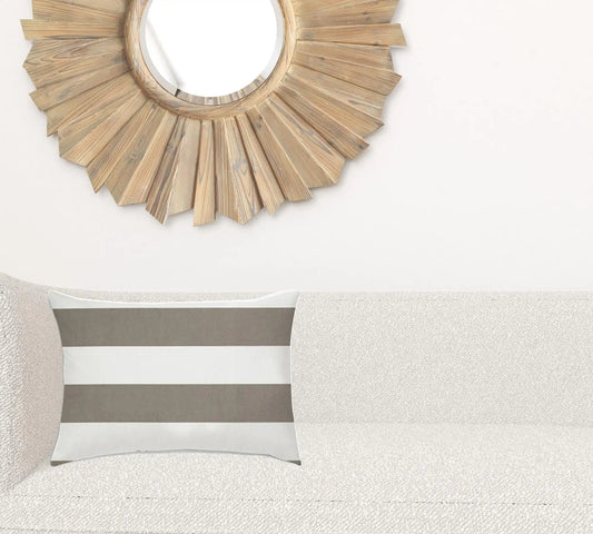 14" X 20" Taupe And Ivory Blown Seam Striped Lumbar Indoor Outdoor Pillow - Homeroots