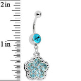 Aqua Gem Paved Flower Dotted Line Belly Ring