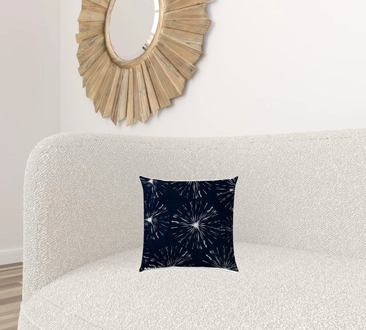 14" X 20" Navy Blue And White Blown Seam Floral Throw Indoor Outdoor Pillow - Homeroots