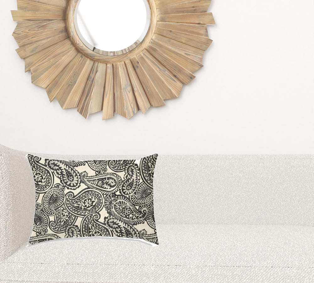 14" X 20" Gray And Cream Blown Seam Paisley Lumbar Indoor Outdoor Pillow - Homeroots - Flyclothing LLC