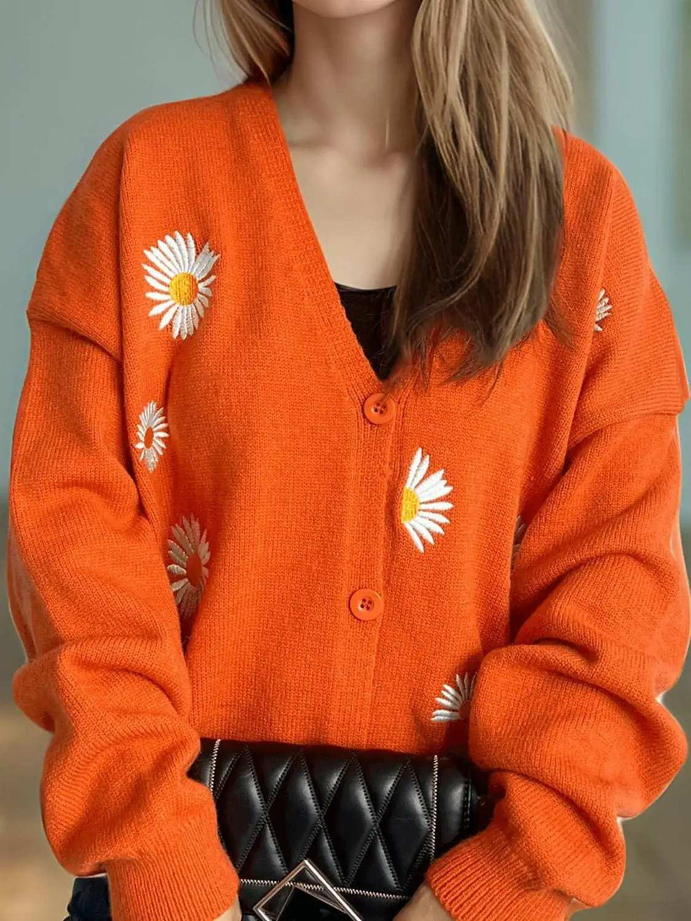 Daisy Button Up V-Neck Cardigan - Trendsi - Flyclothing LLC