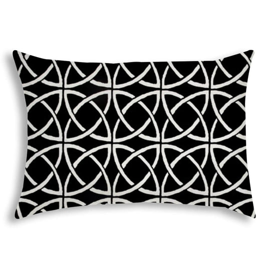 14" X 20" Black And White Blown Seam Interlocking Lumbar Indoor Outdoor Pillow - Homeroots