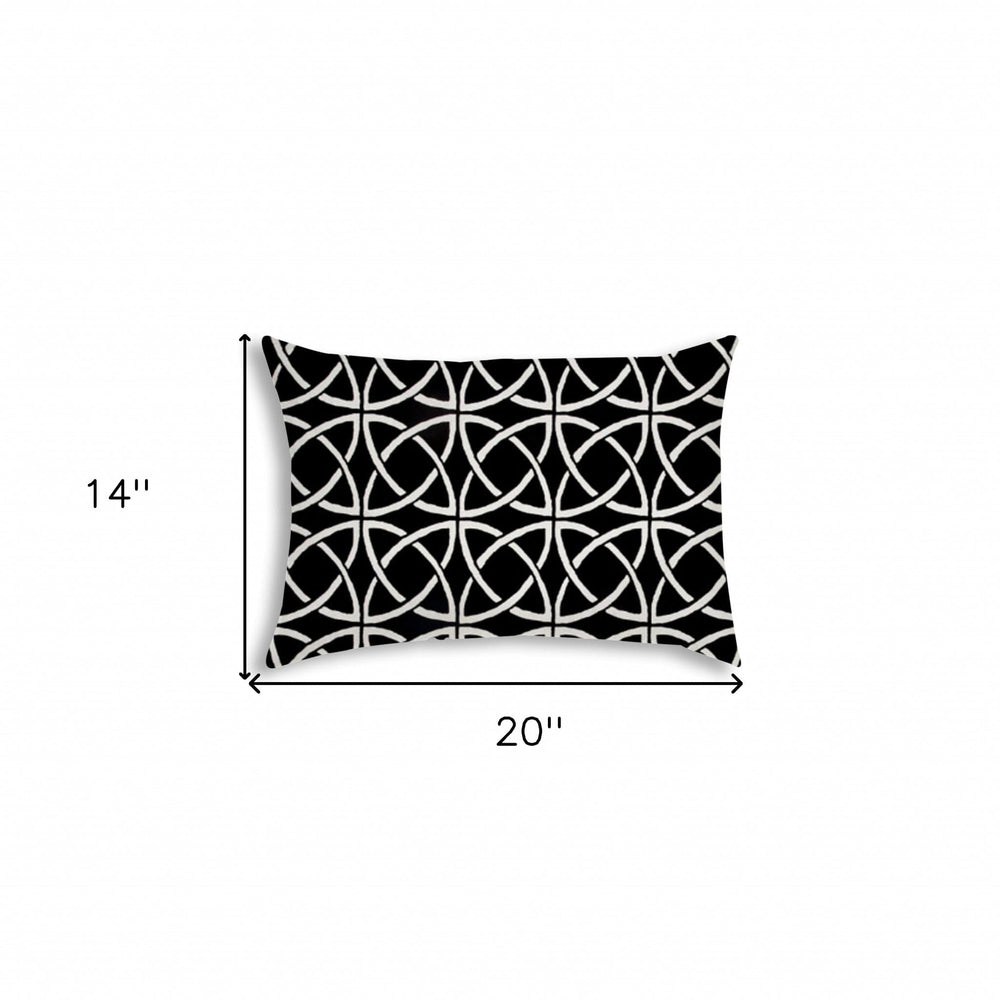 14" X 20" Black And White Blown Seam Interlocking Lumbar Indoor Outdoor Pillow - Homeroots