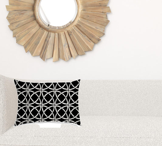 14" X 20" Black And White Blown Seam Interlocking Lumbar Indoor Outdoor Pillow - Homeroots