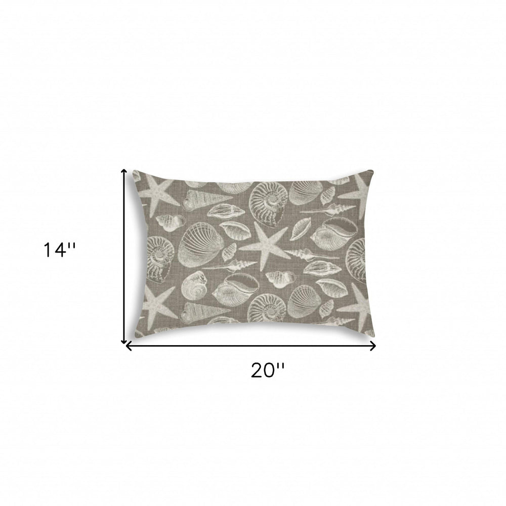 14" X 20" Cream And Gray Seashells Blown Seam Nautical Lumbar Indoor Outdoor Pillow - Homeroots - Flyclothing LLC