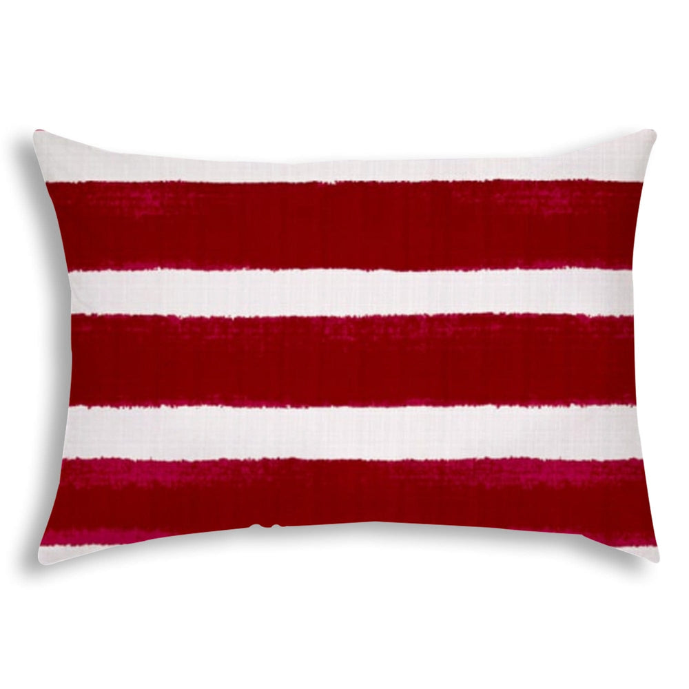 14" X 20" Hot White Blown Seam Striped Lumbar Indoor Outdoor Pillow - Homeroots