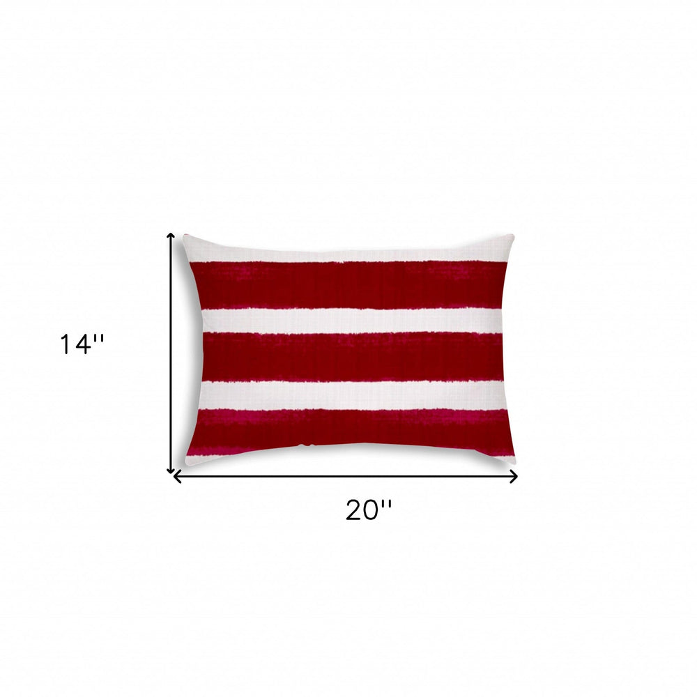 14" X 20" Hot White Blown Seam Striped Lumbar Indoor Outdoor Pillow - Homeroots - Flyclothing LLC
