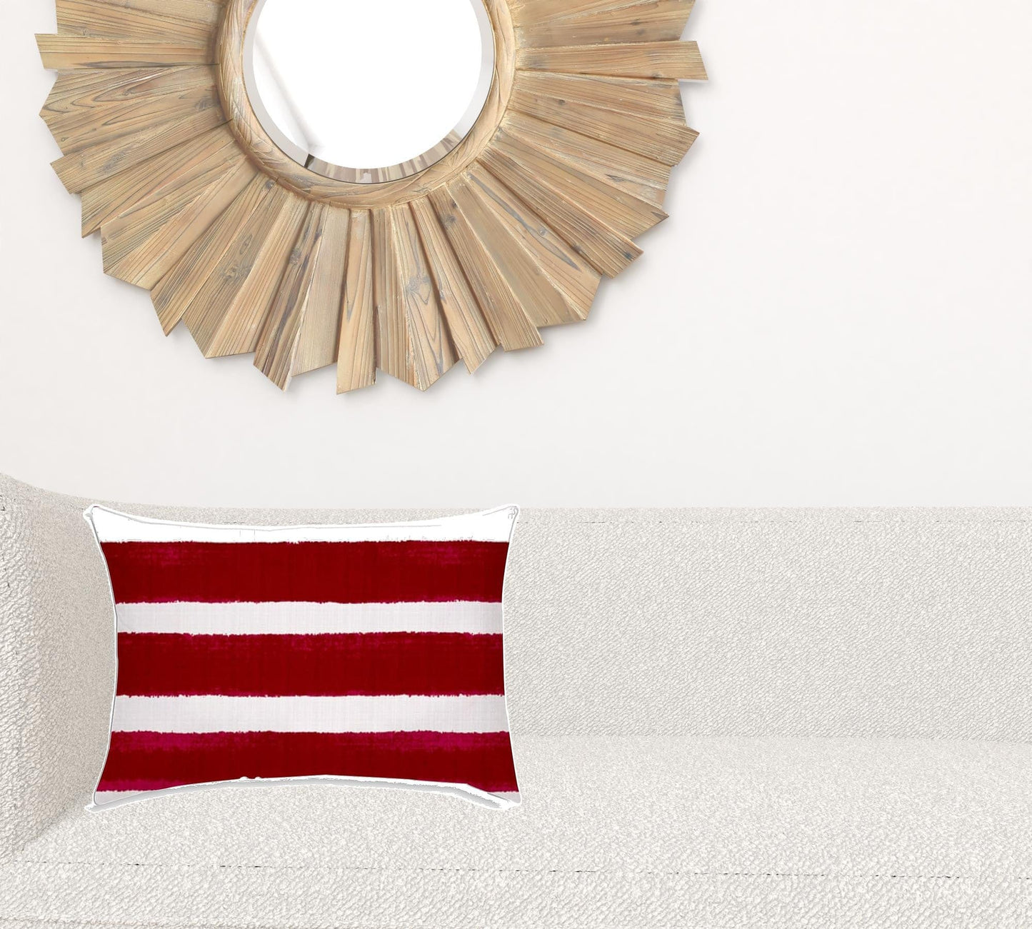 14" X 20" Hot White Blown Seam Striped Lumbar Indoor Outdoor Pillow - Homeroots - Flyclothing LLC