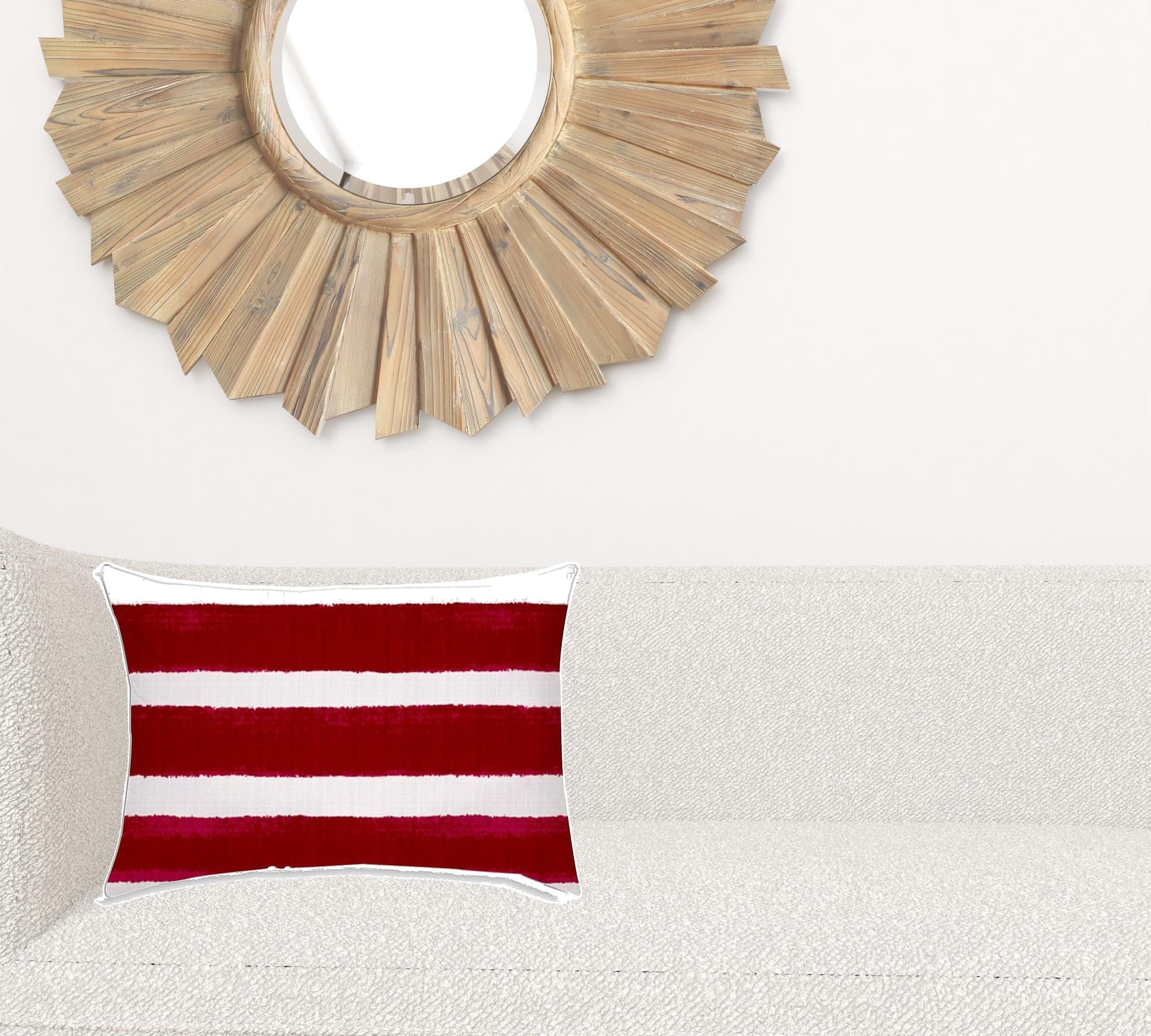 14" X 20" Hot White Blown Seam Striped Lumbar Indoor Outdoor Pillow - Homeroots - Flyclothing LLC