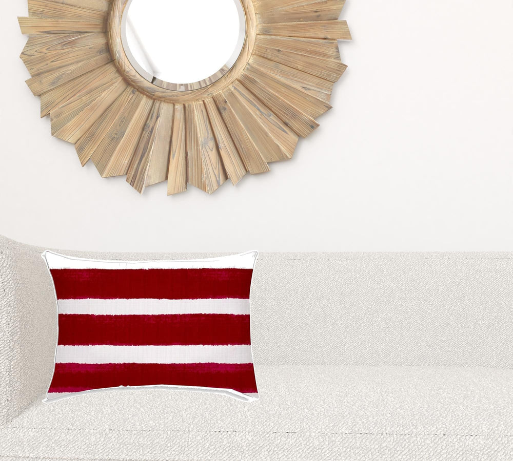 14" X 20" Hot White Blown Seam Striped Lumbar Indoor Outdoor Pillow - Homeroots - Flyclothing LLC