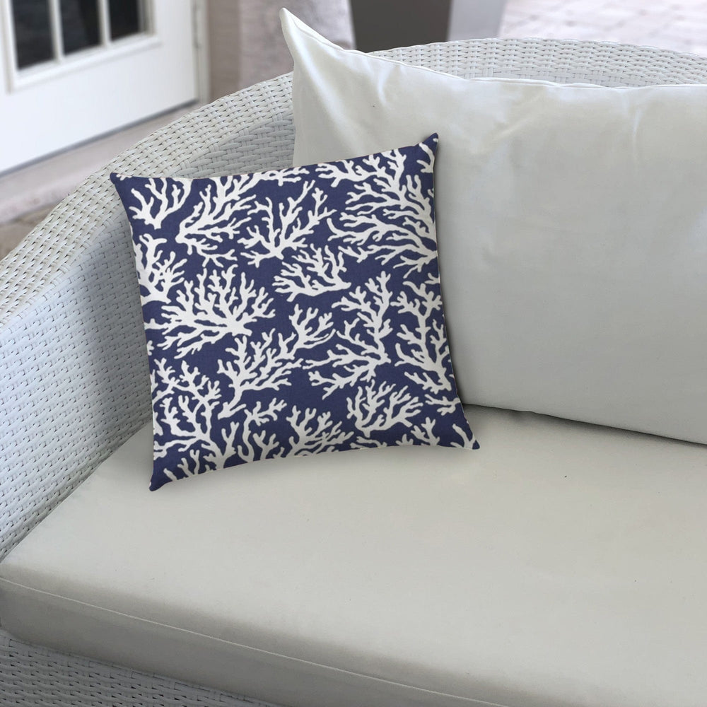 14" X 20" Deep White Corals Blown Seam Coastal Lumbar Indoor Outdoor Pillow - Homeroots - Flyclothing LLC