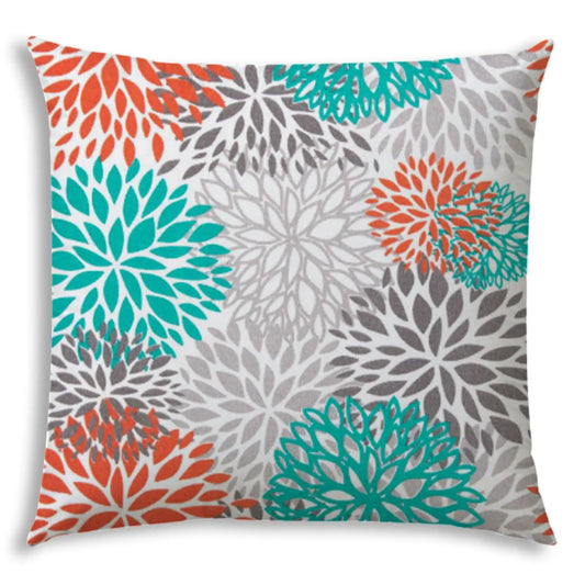 17" X 17" Orange And White Blown Seam Floral Lumbar Indoor Outdoor Pillow - Homeroots