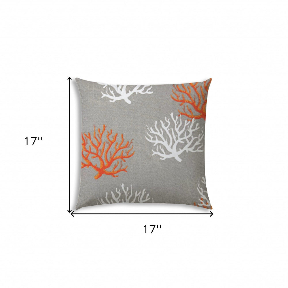 17" X 17" Gray And White Corals Blown Seam Coastal Lumbar Indoor Outdoor Pillow - Homeroots - Flyclothing LLC