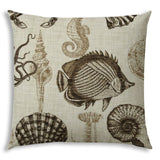 17" X 17" Brown And Natural Brown Fish Blown Seam Coastal Lumbar Indoor Outdoor Pillow - Homeroots